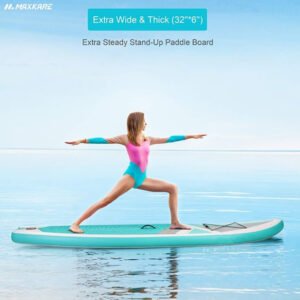 Beginner-friendly inflatable paddle board with wide deck